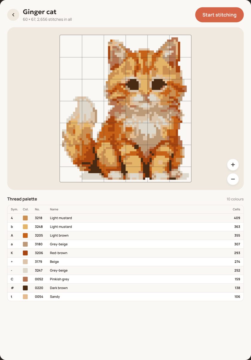 The pattern and the thread palette